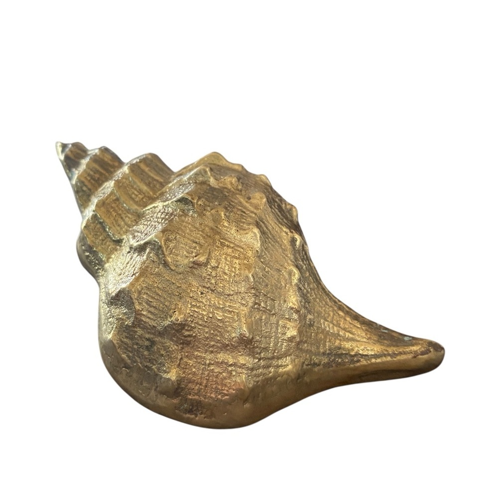 Vintage Brass Conch Shell Sculpture Home Decor Coastal Grandma Boho Paperweight